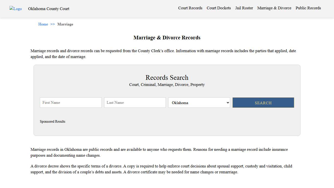 Marriage & Divorce Records Oklahoma County Court